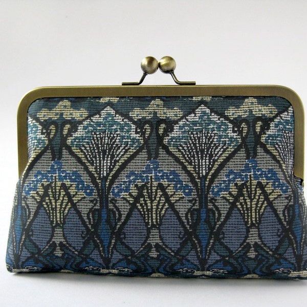 Last One/Art Nouveau Ikat Liberty of London Print in Blue clutch in Silk lining, Geometric clutch, Party clutch, Formal purse, Evening bag