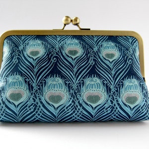 Art Nouveau Turquoise Peacock feather clutch purse in Liberty of London print, evening bag, BagNoir image 2