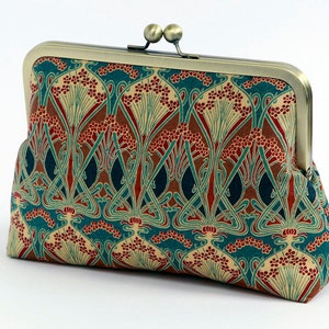 Art Nouveau Clutch, Free chain, Liberty of London Print clutch,Makeup bag, Geometric clutch,Formal purse image 1