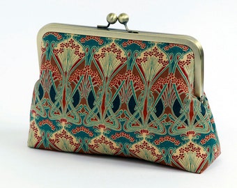 Art Nouveau Clutch, Free chain, Liberty of London Print clutch,Makeup bag, Geometric clutch,Formal purse