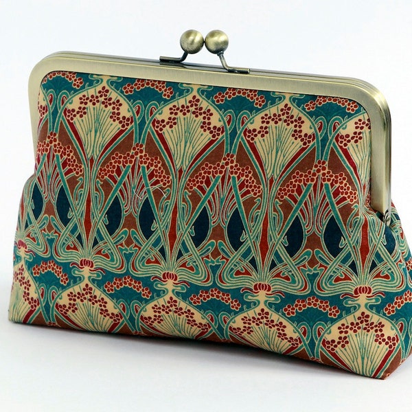 Art Nouveau Clutch, Free chain, Liberty of London Print clutch,Makeup bag, Geometric clutch,Formal purse