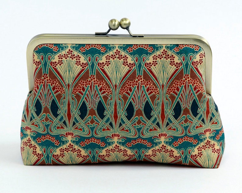 Art Nouveau Clutch, Free chain, Liberty of London Print clutch,Makeup bag, Geometric clutch,Formal purse image 3