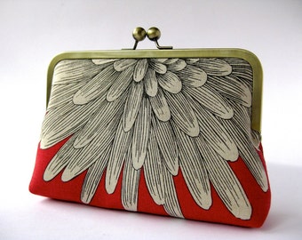 Red Chrysanthemum petals silk lined clutch purse, BagNoir, Wedding purse, Bridesmaid gift idea, Evening purse clutch bag