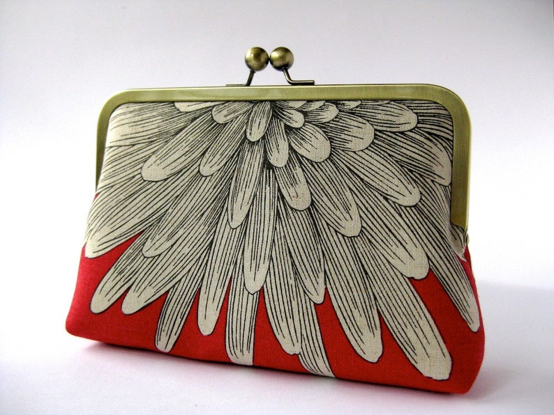Red Chrysanthemum petals silk lined clutch purse, BagNoir, Wedding purse, Bridesmaid gift idea, Evening purse clutch bag image 1