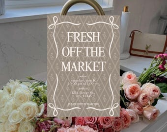 Fresh Off the Market Bridal Shower Invitation – Editable Canva Template