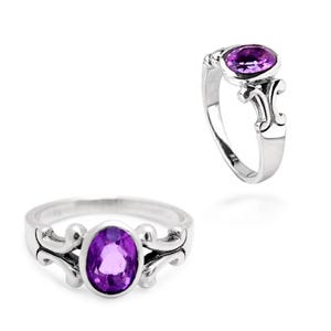 Amethyst Ring Sterling Silver: Balinese Handcrafted, Plain Design