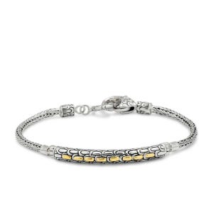 Dragon Scale Bracelet Sterling Silver Wheat Chain with 18K Gold Accents for Men