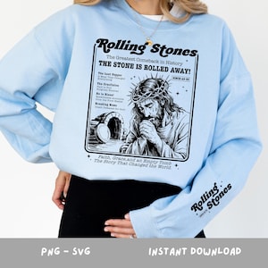Rolling Stones PNG SVG, The Stone Is Rolled Away, Rolling Stones Comeback Design, Retro Easter Resurrection Clipart, He Is Risen png Svg