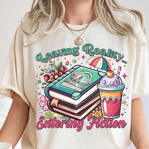 Leaving Reality Entering Fiction PNG, Fantasy Book Lover Quote, Reading Escape Book Club PNG, Dragon Reader Aesthetic, Bookish Girl PNG
