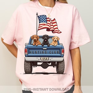 Patriotic Hunting Dog TruckPNG, American Flag Labrador Truck Sublimation, 4th of July Retriever Clipart, USA Pickup Dog Lover Design