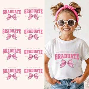 Kindergarten Graduation 2025 SVG PNG, Coquette Pink Bow Grad Shirt Design, Cute Girl Sublimation Bundle, Senior 2025 School Clipart