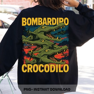 Retro Crocodile Bomber PNG, Military Reptile Sublimation, Aggressive Warplane Animal Graphic, Vintage Croc Clipart, Gen Z Humor PNG