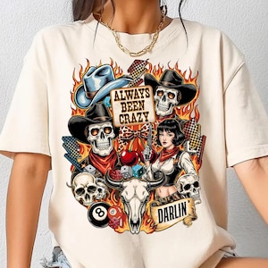 Colagem de Cowgirl Ocidental PNG, Design de Sublimação de Rodeio da Howdy Rebel, Tatuagem de Esqueleto Rockabilly PNG, Camiseta Wild West Darlin' PNG