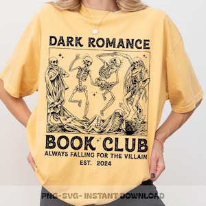 Dark Romance Book Club PNG SVG, Skeleton Dance Svg, Dark Academia Aesthetic Clipart, Bookish Reader Shirt Design, Spicy Romance Sublimation