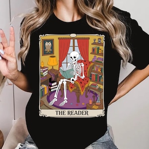 The Reader Tarot Card PNG, Skeleton Reading Book Shirt PNG, Witchy Book Lover Sublimation, Spooky Bookworm PNG, Dark Academia Png