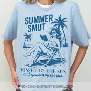 Retro Book Girl Summer PNG SVG, Beachside Reading Clipart, Vacation Book Club Tee Design, Summer Smut Beach, Cozy Sunlit Bookish Art
