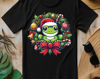 Gorro de Papá Noel con forma de rana, diseño navideño PNG, diseño de camiseta con sapo adorable