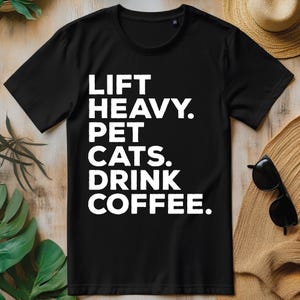 Lift Heavy Pet Cats Drink Coffee Gym Workout Weight Lifter PNG, Fitness Cat T-shirt Design