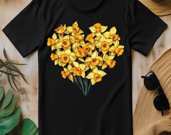 Daffodil Flowers Heart Gardening Gardener PNG, Floral T-shirt PNG