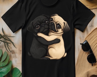 Pugs Hugging Cute Dog Lover PNG, Pug Animal T-shirt Design