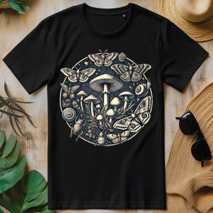 Niedlicher Cottagecore Ästhetik Schmetterling Motte Pilz PNG, Insekt Natur T-Shirt Design