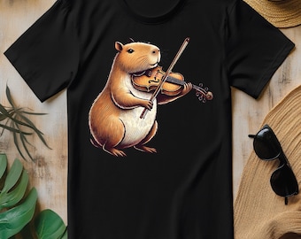 Cute Capybara Playing Violin Capybaras Musician Music PNG, Funny Animal T-shirt Design