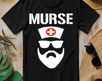 Murse Nurse Cap Sunglasses Beard Funny Male Nurse PNG, Nursing T-shirt Design
