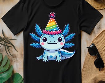 Anime Kawaii Axolotl Birthday Party Hat PNG, Design de camiseta Axolotl azul fofo