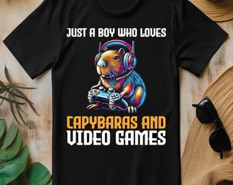 Just A Boy Who Loves Capybaras And Video Games PNG, Funny Gamer T-shirt Design