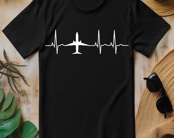 Airplane Heartbeat Pilot Flying PNG, Cool Aviator Aviation T-shirt Design