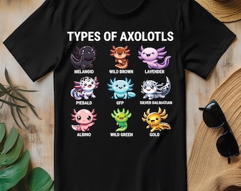 Types Of Axolotls Kawaii Axolotls PNG, Funny Animal Axolotl T-shirt Design