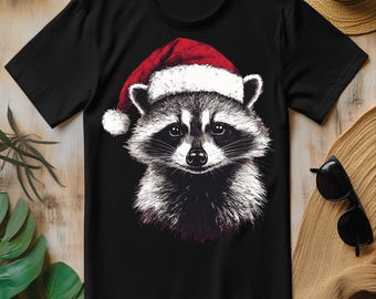 Raccoon Santa Hat Christmas Xmas PNG, Cute Animal T-shirt Design