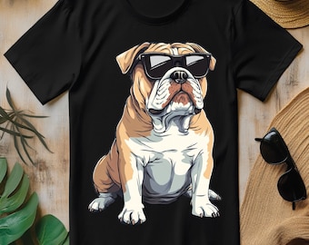 English Bulldog Dog Wearing Sunglasses PNG, Funny Dog Lover T-shirt Design