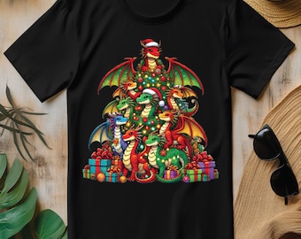 Árvore de Natal de dragão PNG, design engraçado de camiseta de Natal de dragão
