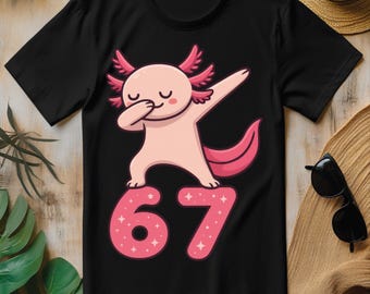 Axolotl Dabbing 67 Meme Six Seven PNG, Funny Gen Alpha T-shirt Design
