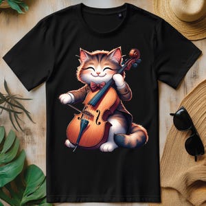Cute Cat Kitten Playing Cello Musician Music PNG, Funny Cat Lover T-shirt Design