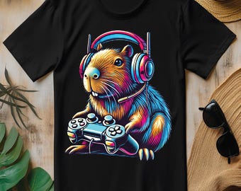 Funny Capybara Gamer Video Games PNG, Animal Gaming T-shirt Design