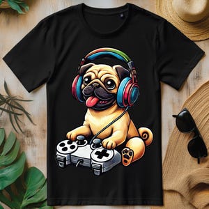 Perro Pug Divertido Videojuego Jugador PNG, Lindo Diseño De Camiseta Pug Para Juegos