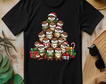 Otter Christmas Tree PNG, Funny Otter Xmas T-shirt Design