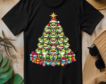 Árbol de Navidad con forma de rana PNG, diseño divertido de camiseta navideña con forma de sapo