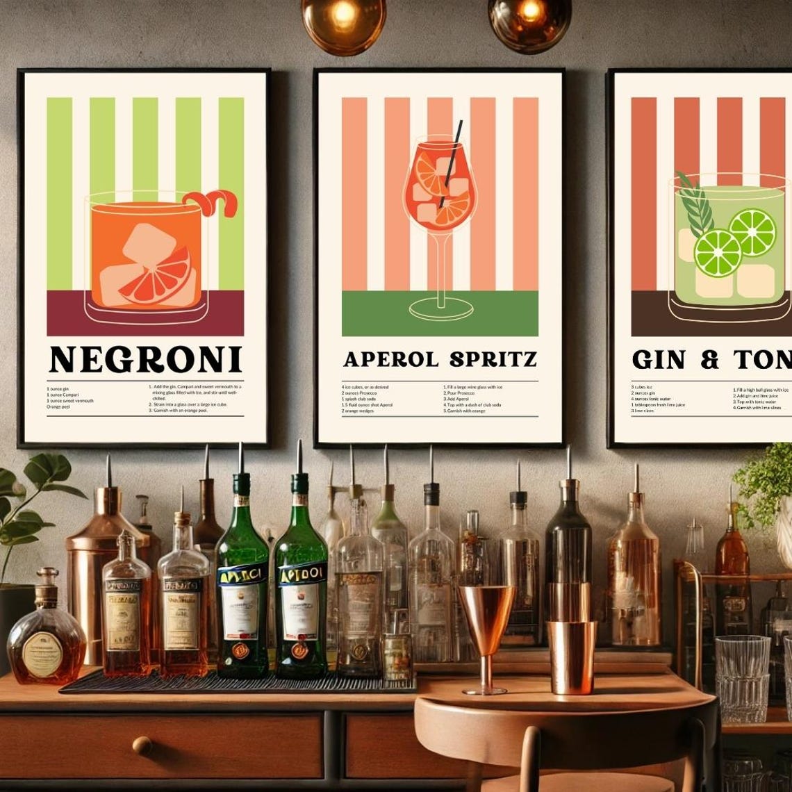 Tanyang Bar Moderno Decor Cocktail Giapponese Bevande 3 Pezzi Poster Martini Aperol Spritz Gin Tonic Cucina Colorata Wall Art Stampa Tela Regalo 30Cmx40Cmx3Pcs Senza Telaio