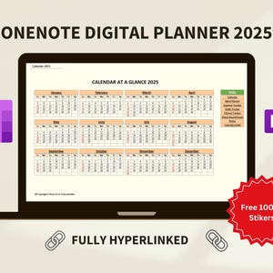 OneNote planner, OneNote Digital Planner 2025 2026, Daily Weekly Monthly Planner for OneNote 2025 digital planner for OneNote, Free Stickers