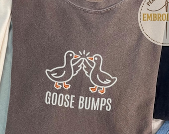 Embroidered Goose Bumps Shirt, Goose Bumps Embroidery Shirt, Unisex Goose Embroidered, Embroidered T-shirt, Animal Crewneck, E011