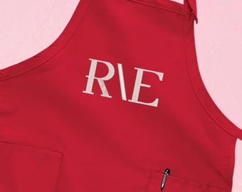 Delantal de cocina con monograma bordado personalizado, delantal de cocina con nombre inicial, regalo de chef, delantal de chef para barbacoa, regalo de repostería, M011