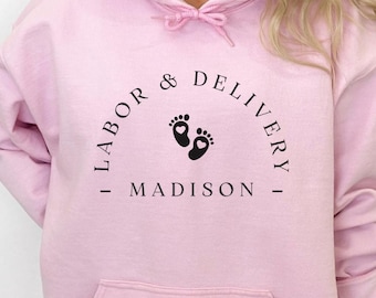 Bluza z kapturem Labor And Delivery, L And D Tee, Baby Delivery Tee, Koszulki dla pielęgniarki dziecięcej, Prezent dla pielęgniarki porodowej, Koszulka dla pielęgniarki ciążowej, Prezent dla pielęgniarki, H011