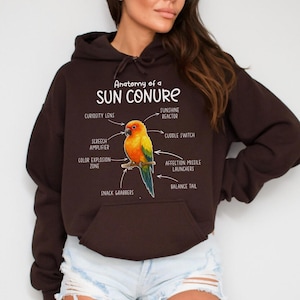 Anatomi av solparakit Hoodie, solparakitälskare Hoodie, Rolig fågelanatomidiagram Topp, Exotisk papegoja Hoodie, Fågelnörd Gåva, H371