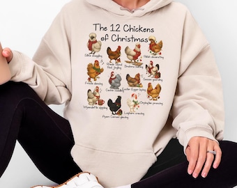 12 Chickens of Christmas Hoodie, Funny Chicken Lover Holiday Sweatshirt