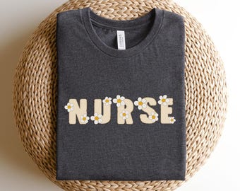 Daisy Flower Nurse Shirt, Floral Nurse Shirt, Registered Nurse Shirt, Nurse Gift, Nurse Tee, Wildflower Nurse Shirt, Nurse Shirt, R196