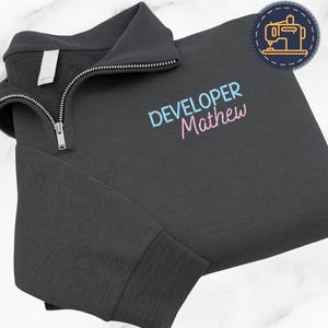 Embroidered Front-End Developer Quarter Zip Pullover, STEM Computer Science Graduation Gift for Data Nerd, CS Student Sweater, C080