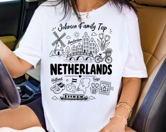 Customized Family Names Netherlands Matching T-Shirts, Amsterdam Canal Graphic Tee, Holland Travel Shirt